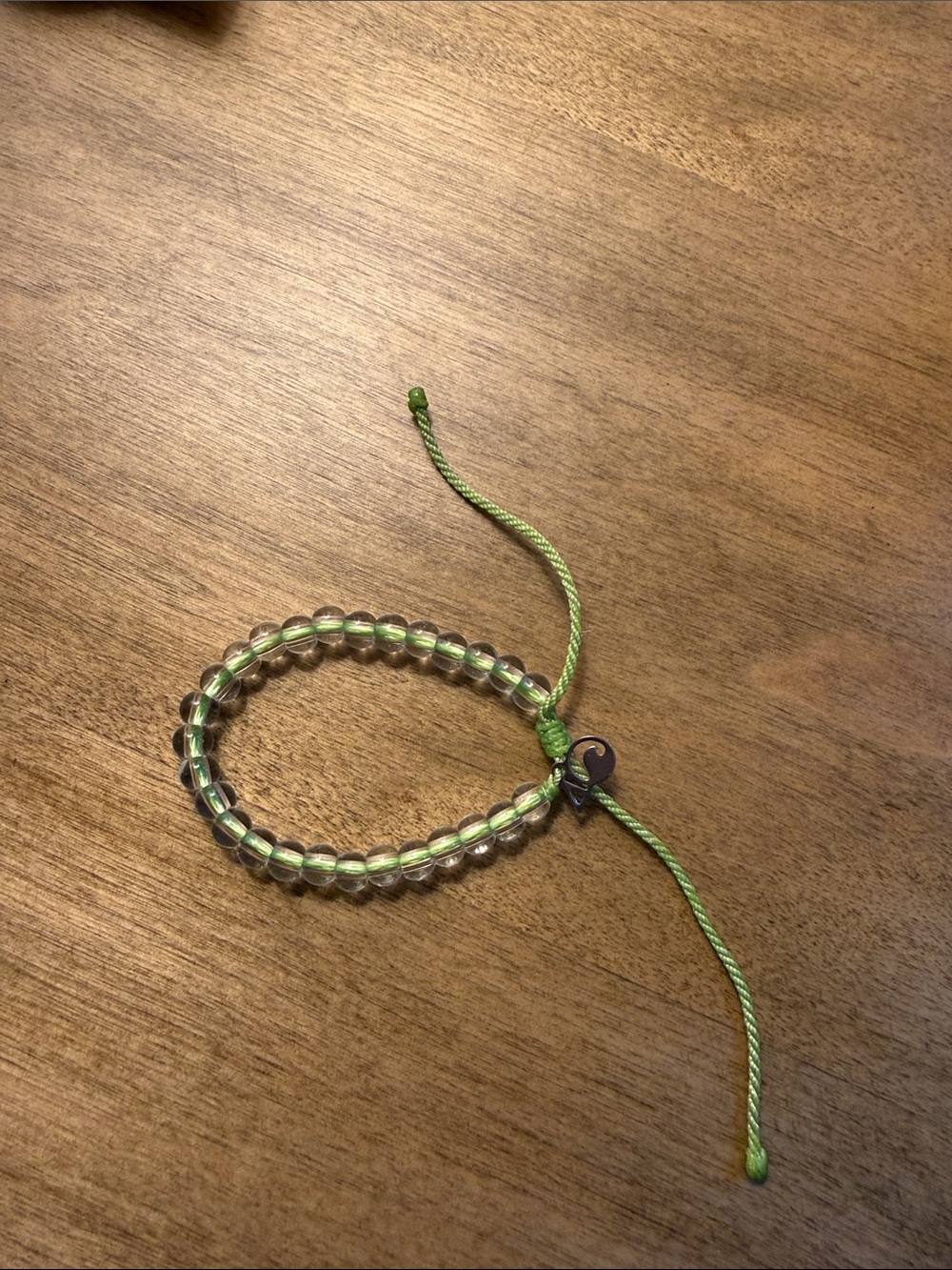 Adjustable Green Beaded Bracelet with Clear Glass Beads